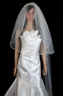 3T Ivory Satin Rattail Rhinestone Wedding Veil 25x30x36