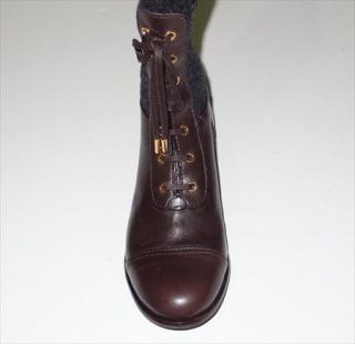 NIB TORY BURCH BRENT GRAY FLANNEL/BROWN LEATHER BOOTS SIZE 7.5