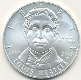2009 P LOUIS BRAILLE COMMEM. UNCIRCULATED SILVER DOLLAR **GREAT COIN W 