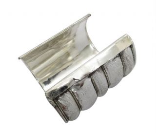 Silver Tone Brass Cuff Carved Design Adjustable Armor Bracelet Indian 