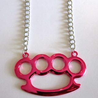 Large Metallic Hot Pink Brass Knuckle Necklace