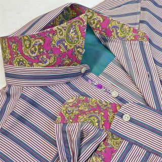 Robert Graham BROOKS (3XL) Embroidered Flower Purple Stripe Pre owned 