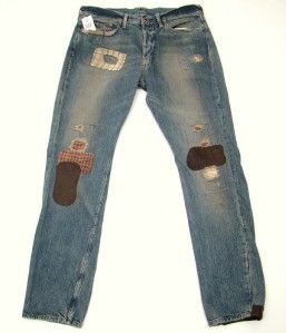 Ralph Lauren Polo $495 32 x 30 Brookline Slim Leather Patchwork Jeans 