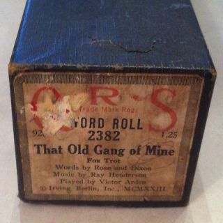   QRS Word Player Piano Roll Old Gang of Mine Fox Trot Victor Arden 2382
