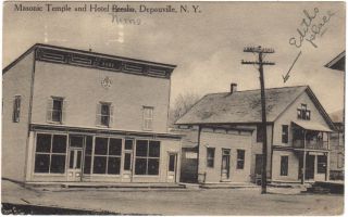 Depauville NY Masonic Temple Hotel Breslin Postcard