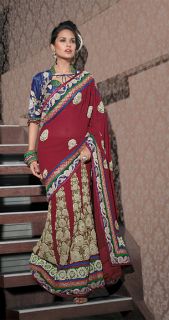 Aesthetic Brick Red Embroidered Saree Sari FD15028 Navratri Collection 