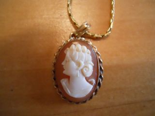 Vintage Gold Filled & Shell Carved Cameo Van Dell Pendant Necklace