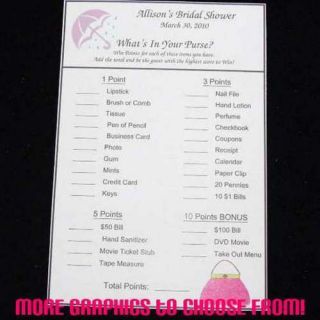 Bridal Shower Game Cards What’s in Your Purse Game Personalized 