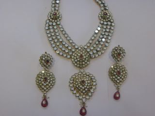 22K GOLD PLATED BRIDAL KUNDAN JEWELRY NECKLACE SET WITH EARRINGS