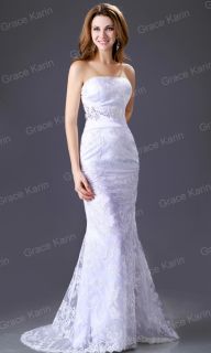 Freeship New 100% white Lace Wedding Dress Party Bridesmaid Evening 