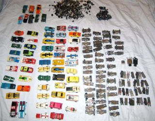 Huge Collection of Over 50 HO Slot Cars Vintage 70s Bodys Chassis 