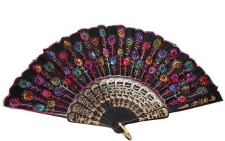 Rainbow Spanish Lace Bead embroidery Hand Folding Fan Party Wedding 