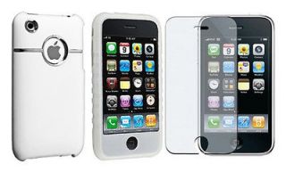 Deluxe White Hard back Cover Case W/Chrome For iPhone 3 3G 3Gs +Screen 