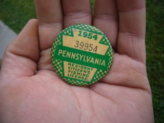 1954 PA Resident Fishing License Badge/Pin #39954