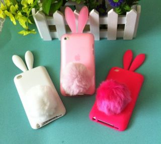 3PCS Soft Rabbit Bunny Silicone Case Cover For iPod Touch 4th Pink 