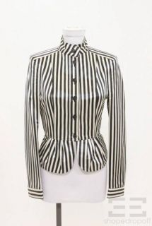 Burberry Prorsum Navy Ivory Cotton Silk Satin Striped Peplum Jacket 
