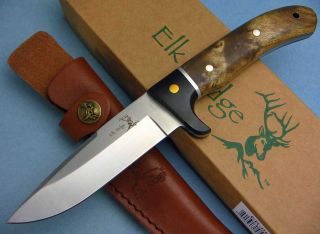 Elk Ridge Finger Groove Burl Wood Hunter Skinning Knife