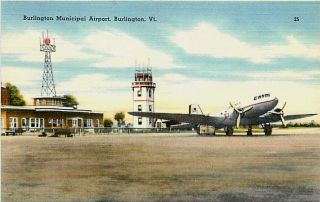 Burlington Vermont VT 1940s Municipal Airport & Control Tower Vintage 