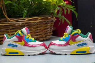 Girls boy sz7 US Nike Shoes Kids Nike Air Max 90 White Pink Yellow 