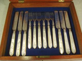 12 piece Canteen of Cutlery Mother of Pearl , Silver Plate , Boxed