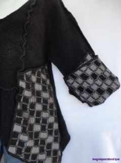 Funky Jaskar Black Gray Lagenlook Asymmetrical Boutique Sweater M L 