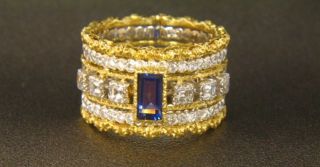 Buccellati 18K Two Tone Gold Diamond Sapphire Band Ring