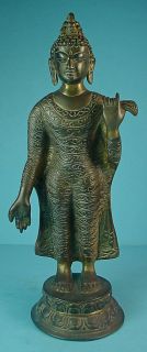 Vintage Thai Brass Statue of A Standing Shakyamuni Buddha in Varanda 