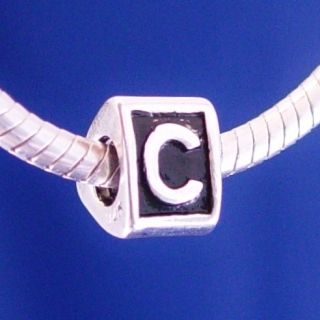 Alphabet Letter C Black Silver European Bead Charm Fit for Bracelet 