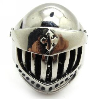 Masked Knight Fencing Moveable Mask Mens Silver Ring 316L Stainless 