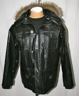 NEW Mens Circa LEATHER PARKA Hooded Jacket   Large   Black   C1RCA