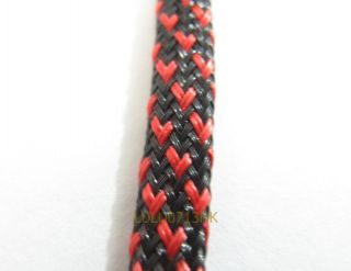8mm Black Red Expandable Braided Dense Cable Sleeve X5M
