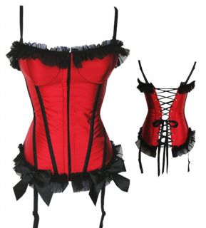Sexy Red Burlesque Overbust Corset Bustier Top Sizes s M L XL 2XL 
