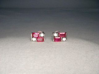   Estate 14k White Gold Diamond Burmese Rubies Ruby Stud Earrings