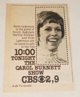 Small 1974 CBS TV Ad Carol Burnett Show