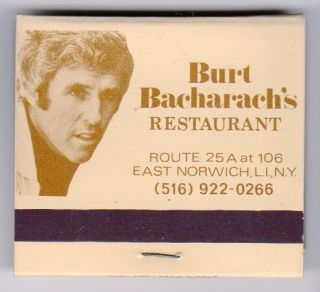 Burt Bacharach Promo Matchbook 1960s Vintage East Norwich Inn NY 