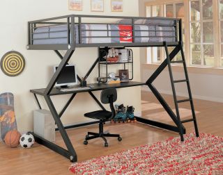 Youth Bunk Bed Loft Bed Black Matted Desk Ladder Included