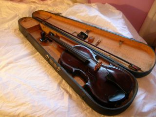 Antique G B Improved Wooden Violin Case Violin for Parts Display See 