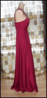 Vintage 70s Burgundy Crystal Pleated Grecian Goddess Gown Empire Maxi 