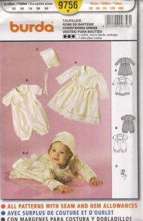 Burda Sewing Pattern 9756 Infants Baptismal Christening Gown 3 6 9 12 