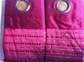 Faux Silk Panels Window Covering Burgundy Gold Grommets Embroidered 