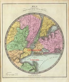 1835 David Burr Old Map Atlas Poster 25 Miles Around New York City NYC 