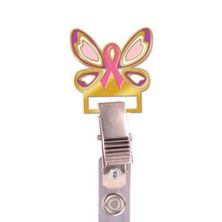   Awareness Pink Ribbon Butterfly Lapel Pin ID Badge Holder
