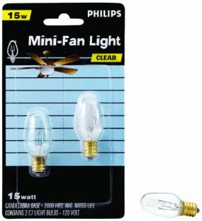   Philips 133876 Clear 15 Watt C7 1/2 Candle Base Ceiling Fan Light Bulb