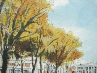   Gray Watercolor Building University Of Virginia Cabell Hall Cityscape