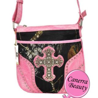   Rhinestone Crossbody Mossy Oak Camo Messenger Sling Handbag Purse Pink