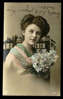   Edwardian Girl Looks Geisha w 1911s Tinted Photo Postcard