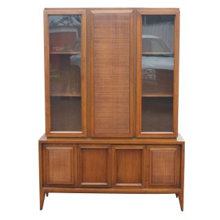 52 x 73 Vintage Wood Cane Glass Hutch China Cabinet