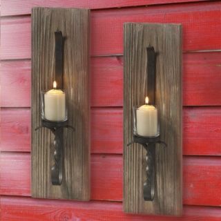   Farmhouse Old World Wooden Plank Wall Sconce Candle Holders