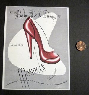 1946 Vintage Madels of California Baby Doll Pumps Red Shoe 40s Print 