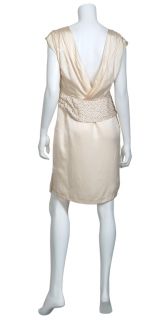 Candela NYC Loose Fit Cap Sleeve Cream Silk Beaded Bloused Eve Dress 